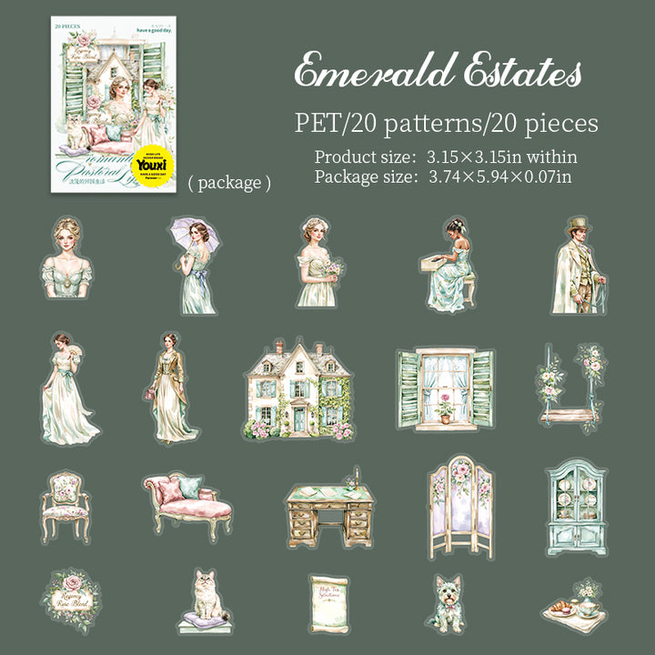 Romantic Rural Life Emerald Estate PET Stickers Elegant Touch
