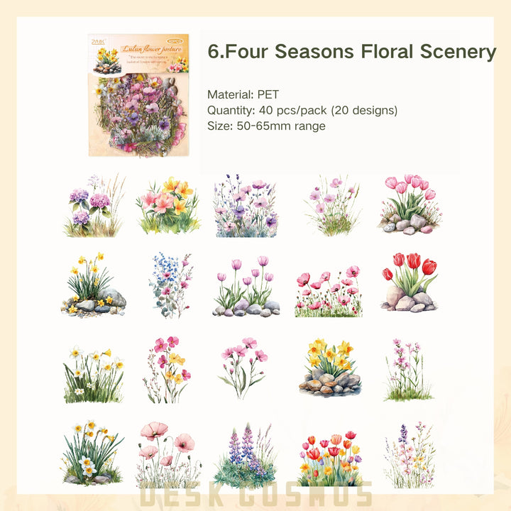 Four Seasons Floral Scenery Sticker Sheets for Daily Journal