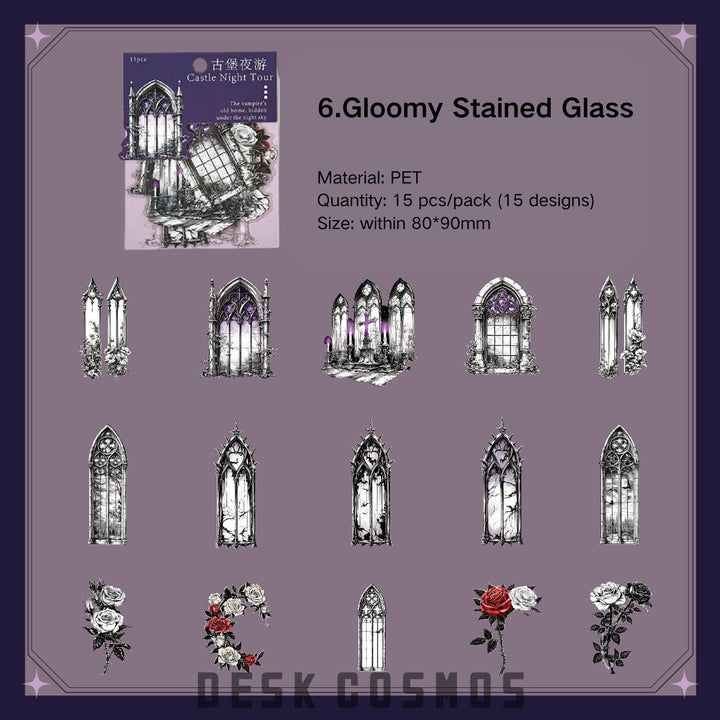 Gothic Castle Clock Tombstone Tarot Stickers Handmade Craft Tape