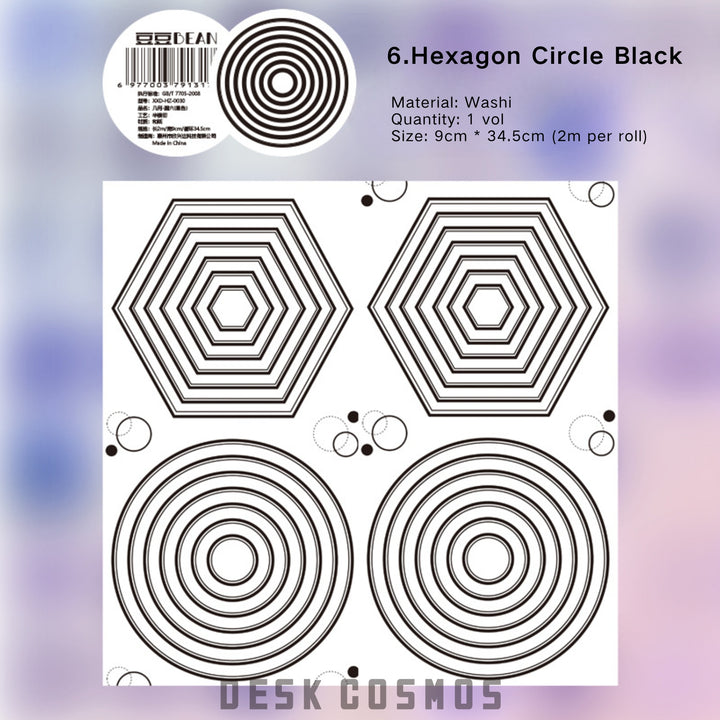Border Basics Hexagon Circle Black Geometric Washi Tape