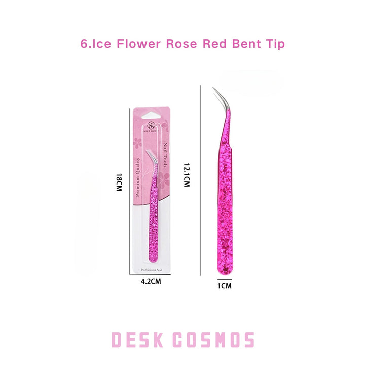 Ice Bloom Rose Red Bent Tip Tweezers