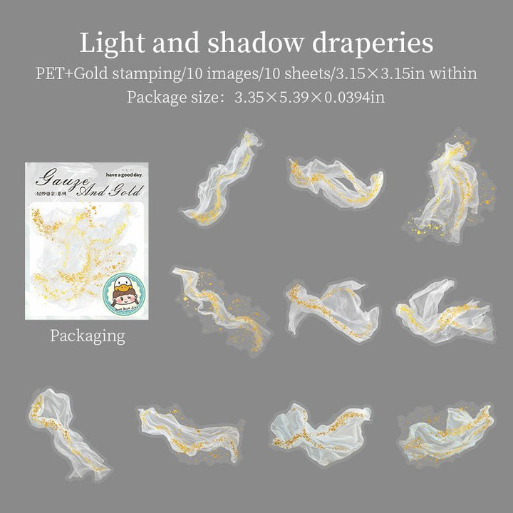 Gauze And Gold PET Stickers Romantic Watercolor For Scrapbook Decoration