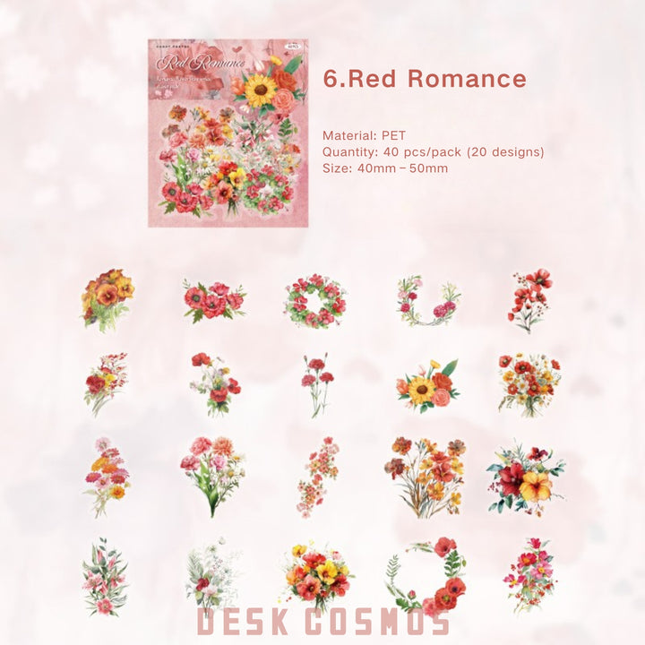 Romantic Flower Shop Red Romance PET Stickers Elegant