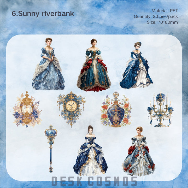 Elegant Court Dress Girl PET Stickers Floral Elegant
