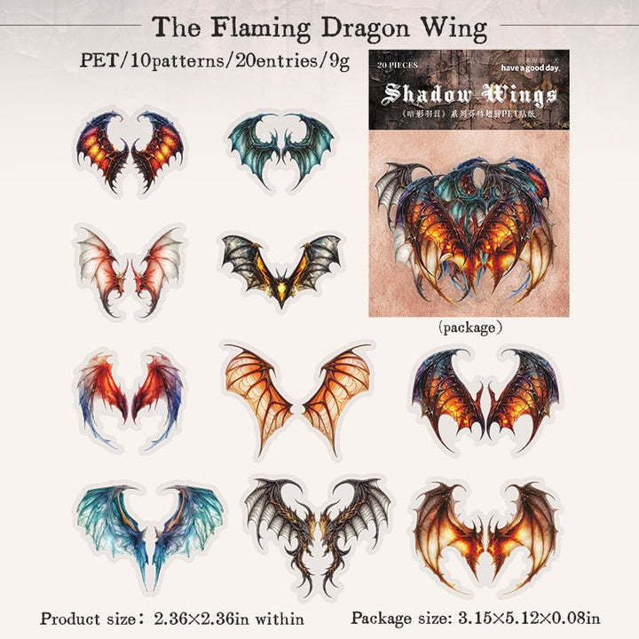 Shadow Wings Gothic Wing Stickers for Journaling