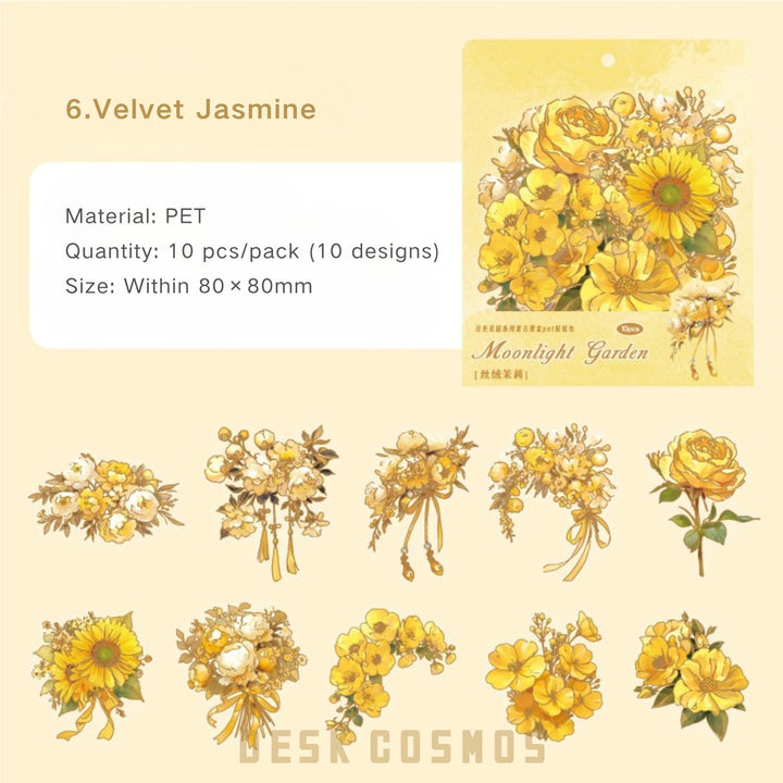 Moonlight Garden Velvet Jasmine PET Stickers Soft Romantic Texture