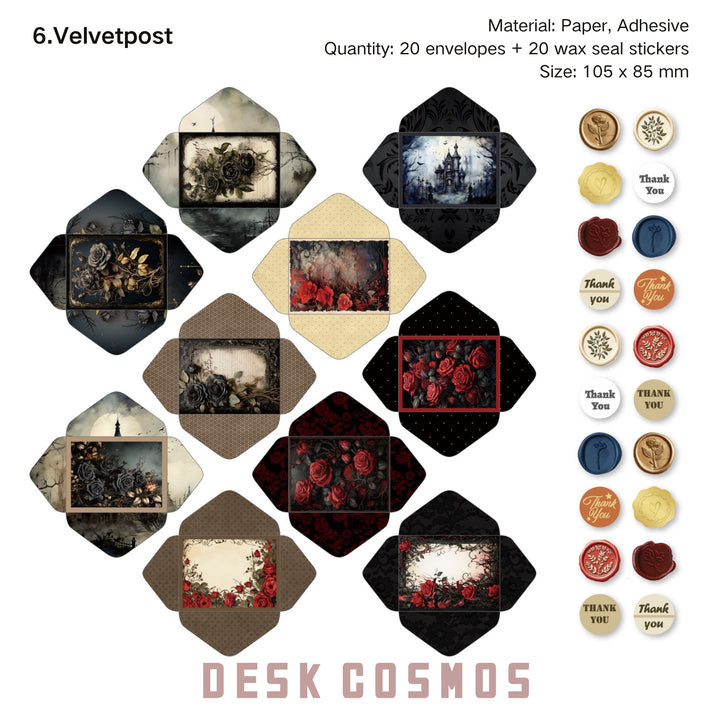 Vintage Envelope and Wax Seal Sticker Set - Desk Cosmos