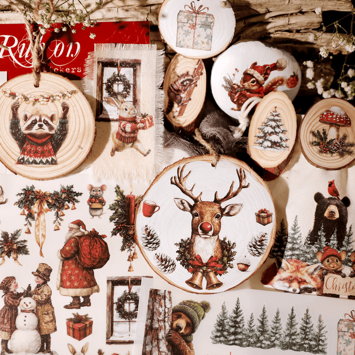 Christmas Santa Animal Transfer Stickers - Desk Cosmos