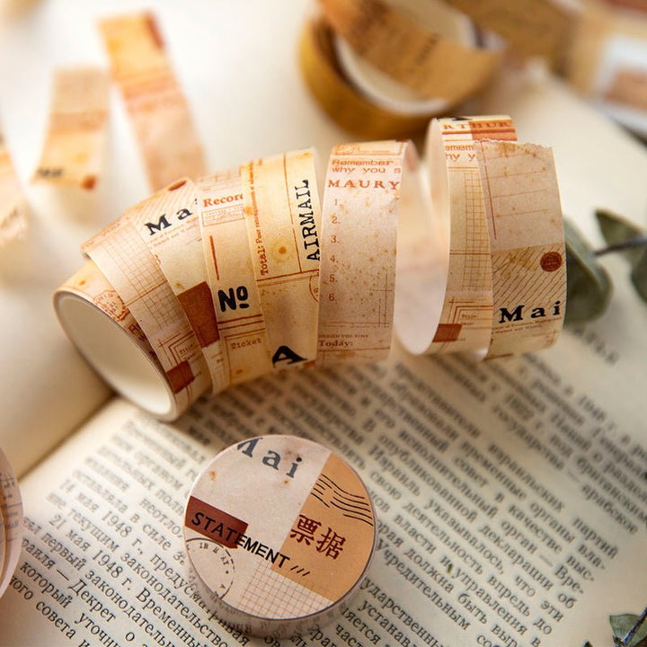 Vintage Washi Tape – Receipt, Plant, Map, Text - Desk Cosmos