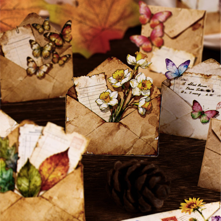 Vintage Letter Stickers – Butterfly, Feather, Leaf, Flower - Desk Cosmos