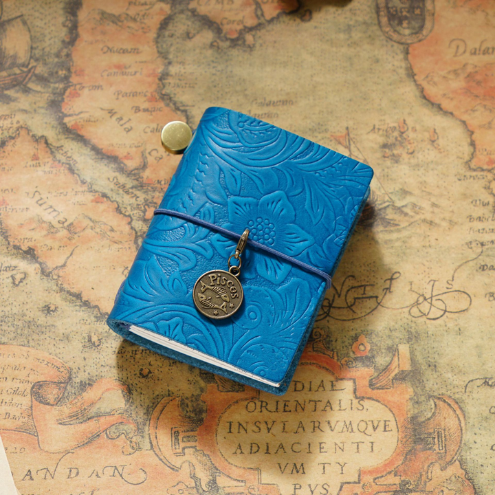 Traveler's Blue Embossed Leather Mini Journal Unique Texture