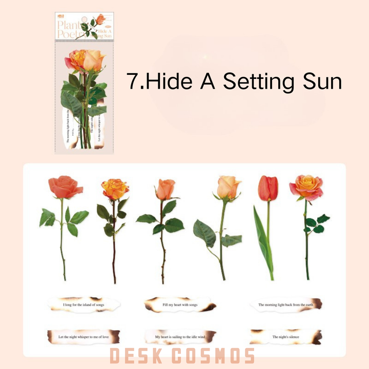 Hide A Setting Sun Vintage Plant Stickers for aesthetic journaling