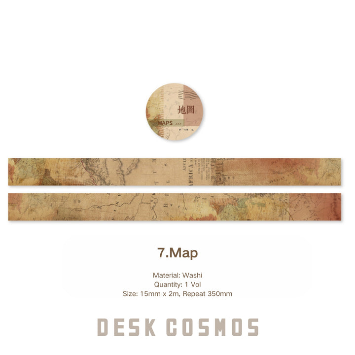 Vintage Washi Tape – Receipt, Plant, Map, Text - Desk Cosmos