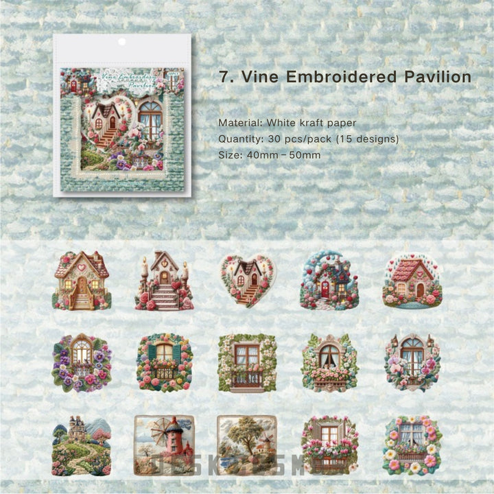 Embroidery Story Series Vine Embroidered Pavilion Stickers Retro Aesthetic