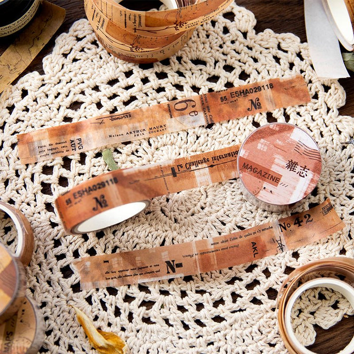 Vintage Washi Tape – Receipt, Plant, Map, Text - Desk Cosmos