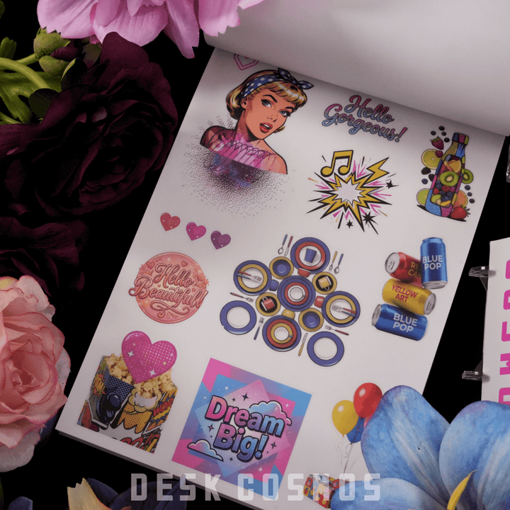 Retro American Pop Art Collage Sticker Book - Desk Cosmos