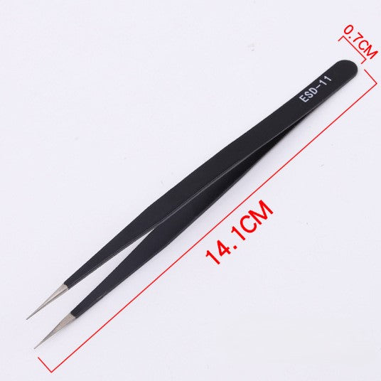 Stainless Steel Tweezers ESD 11 Pointed Tip Black Minimalist
