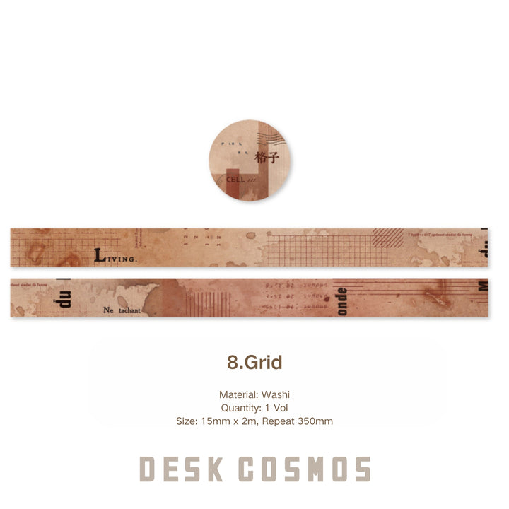 Vintage Washi Tape – Receipt, Plant, Map, Text - Desk Cosmos