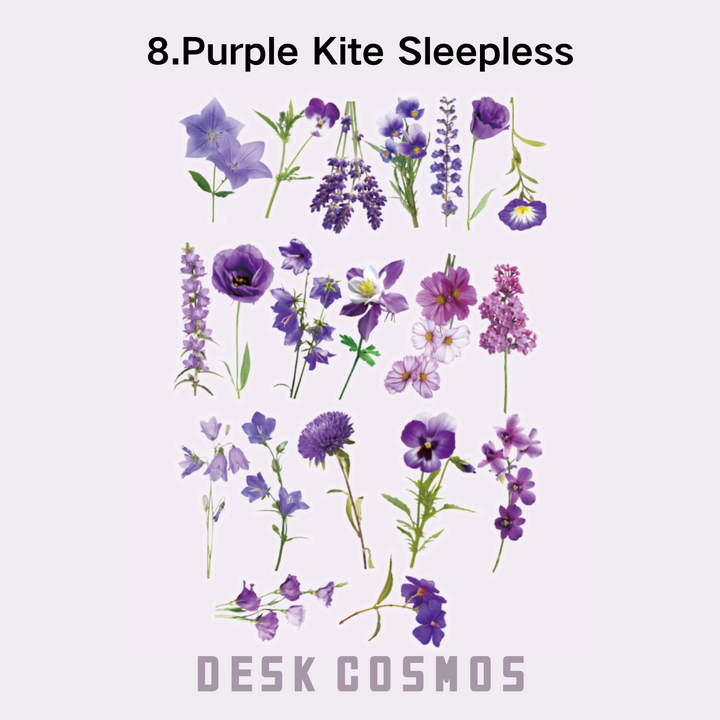 Romantic Language Purple Kite Sleepless Flower Sticker Artistic