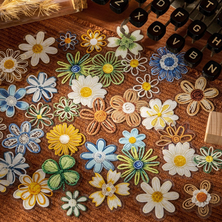 Realistic Embroidered Flower Journal PET Stickers - Desk Cosmos