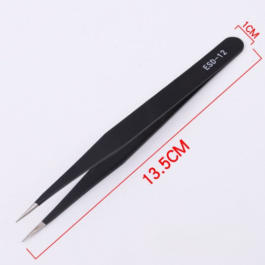 Stainless Steel Tweezers ESD 12 Pointed Tip Black Minimalist