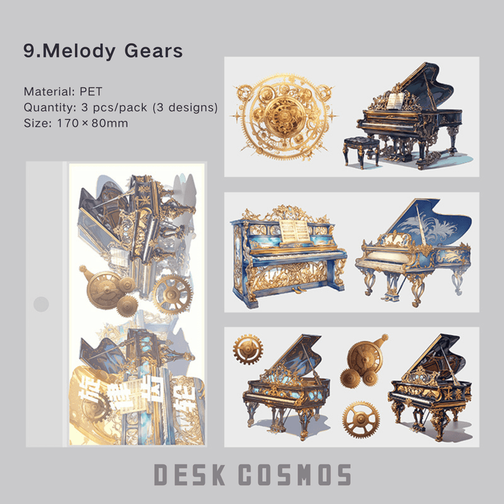 Time Notes Melody Gear PET Stickers Steampunk Retro