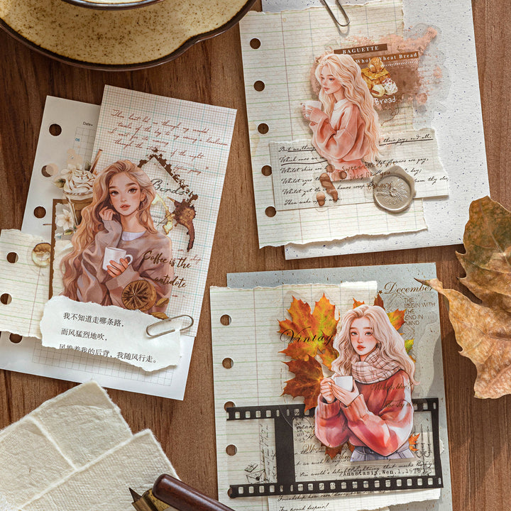 Artistic Girl With Coffee PET Stickers - Desk Cosmos