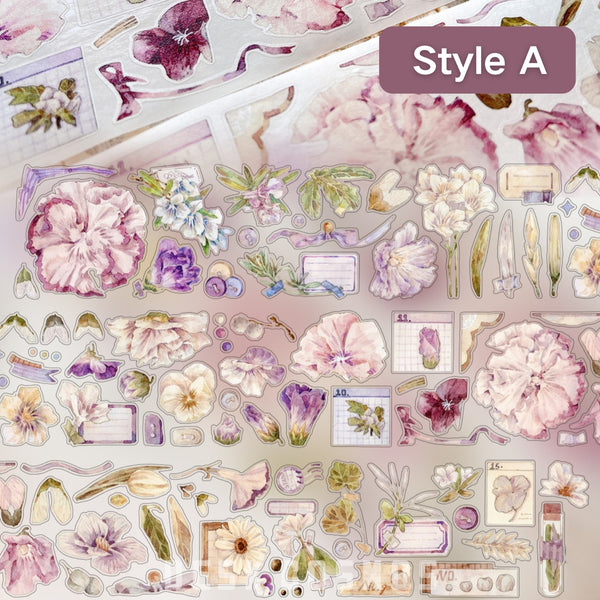 Pastel Floral Die - cut Vintage Washi Tape - Desk Cosmos