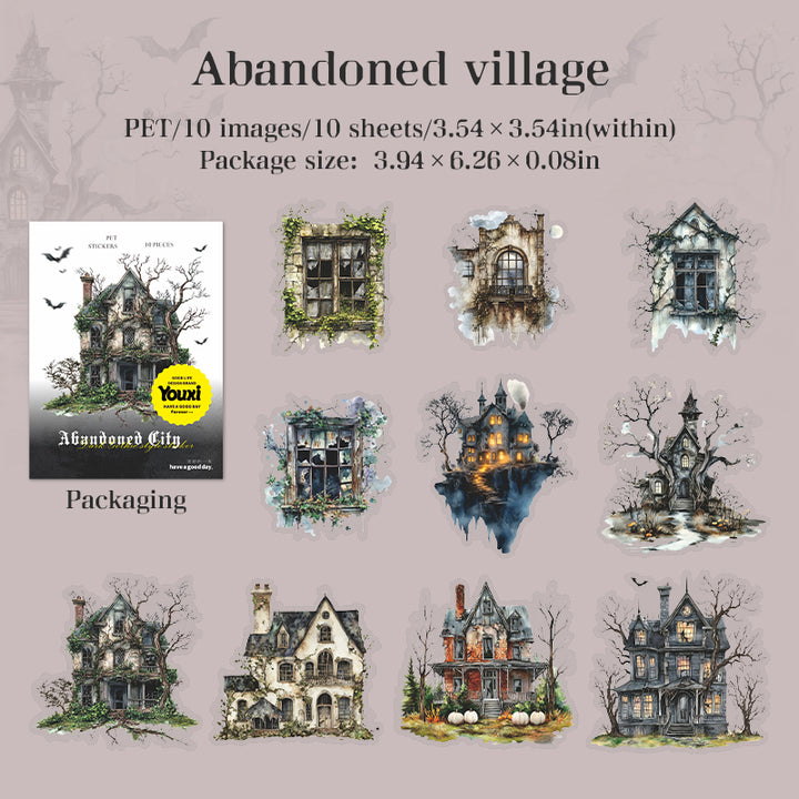 Abandoned City Ruined Village PET Stickers Retro Scene
