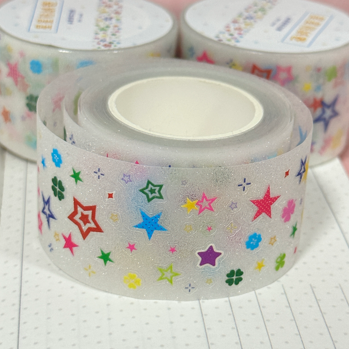 Ancient Star Stickers Glitter Stars Double Transparent Glitter PET Tape Ideal for DIY Projects