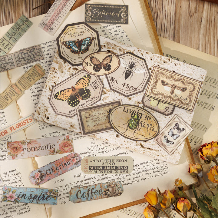 Antique Long Poem Stickers for DIY Journals - Retro Style Writing Paper