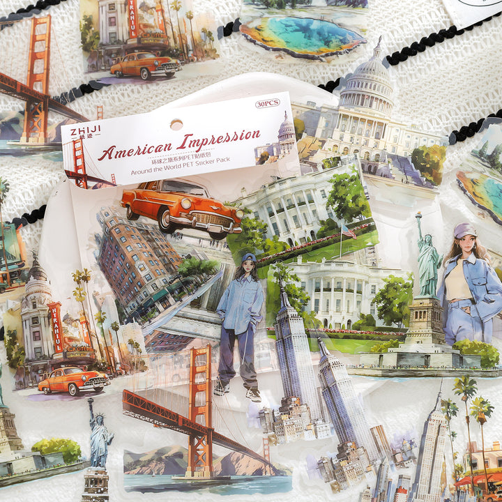 Around the World Travel Stickers City Countryside for Craft Projects