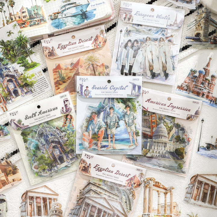 Around the World Travel Stickers City Countryside for Scrapbook Lovers