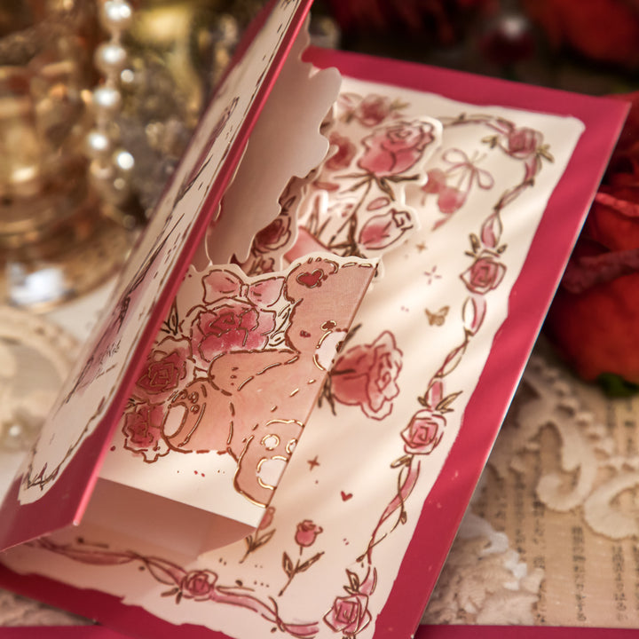 Artistic Birthday Wish Card | 3D Rose Bear Design