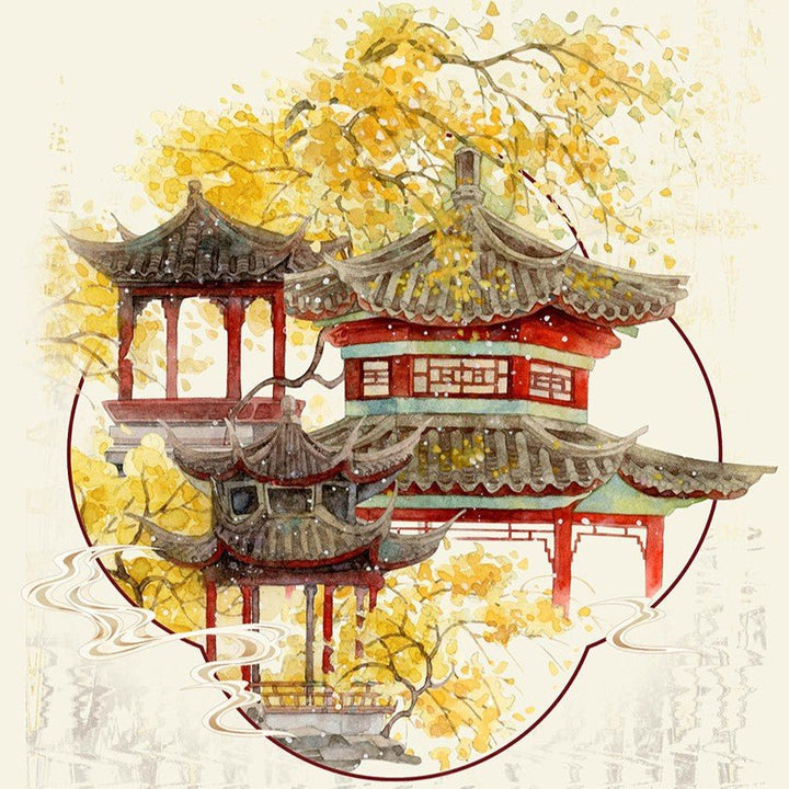 Autumn Palace Chinese Style PET Tape Four Seasons