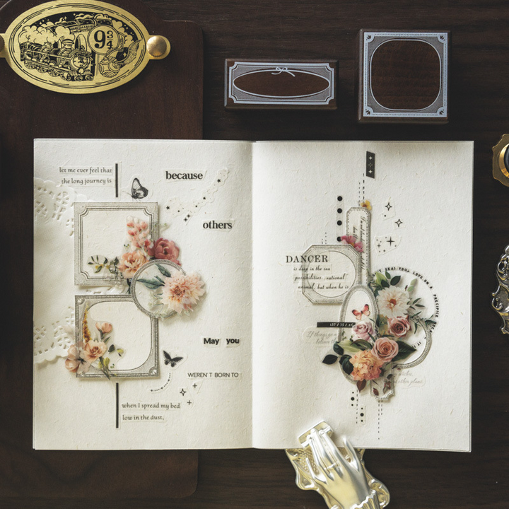 Beechwood Journal Stamps decorating a journal page, adding artistic flair and beauty with Border Set