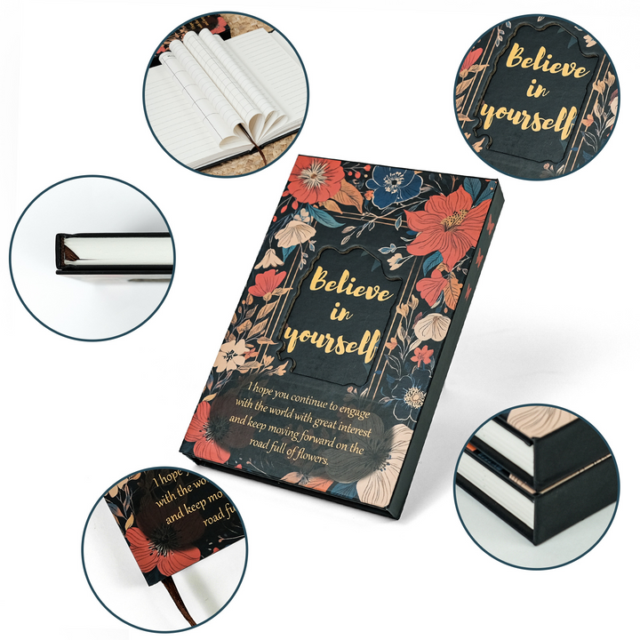 Black Flower Style Creative Notebook Retro Flower Design
