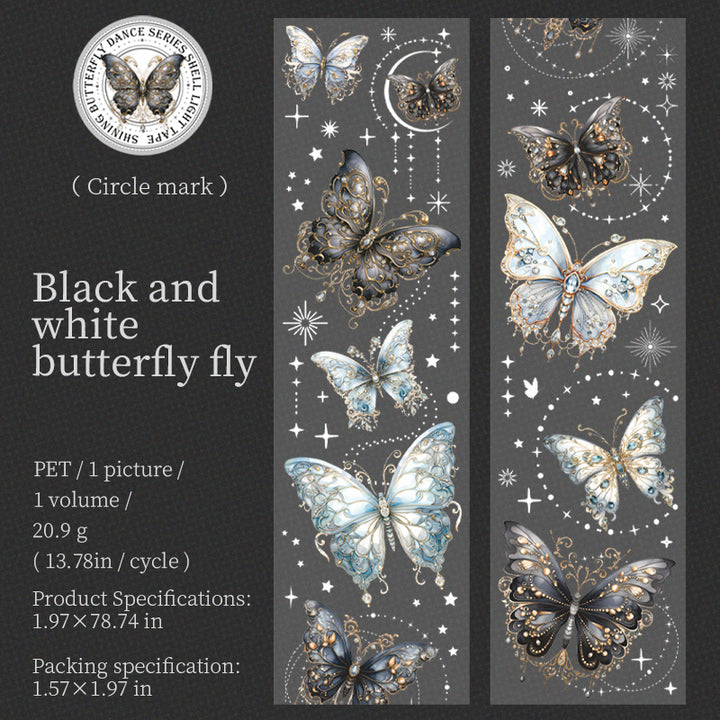 Black and White Butterfly Washi Tape - Shell Polishing for DIY Journaling