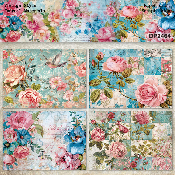 Blooming Floral Retro Journal Paper for Collage DIY