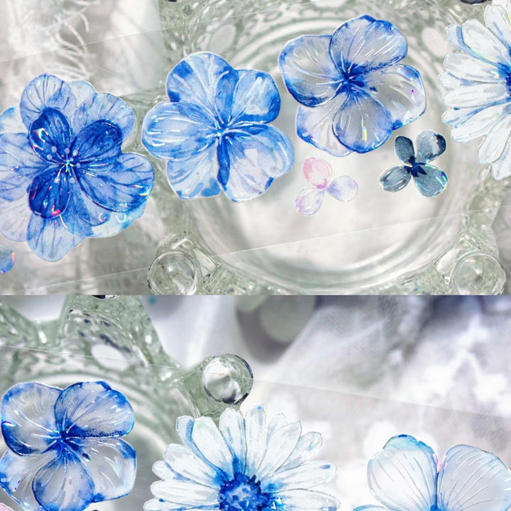 Blue Mist Isle Floral PET Tape for Scrapbooking