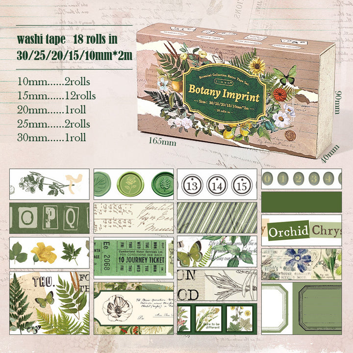 Botany Imprint Washi Tape Set with Floral and Botanical Elements