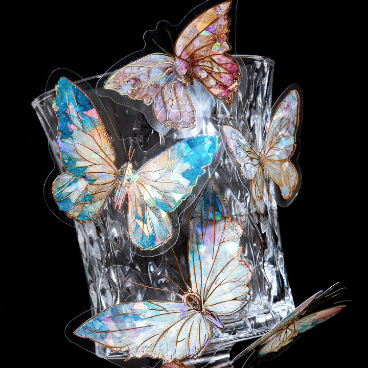 Boundless Butterfly Spectrum Vintage PET Stickers Iridescent Design Diamond Butterfly Embellishments