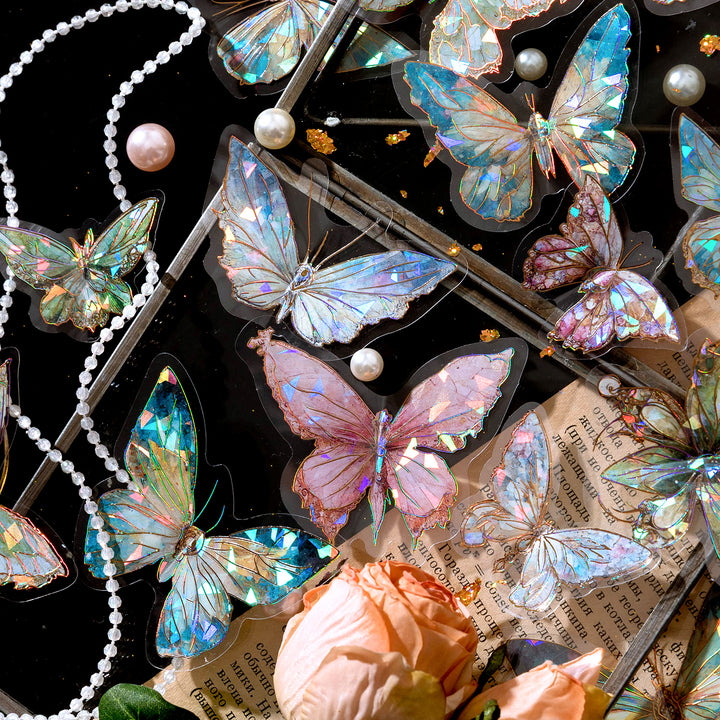 Boundless Butterfly Spectrum Vintage PET Stickers Iridescent Design Gold Foil Butterflies