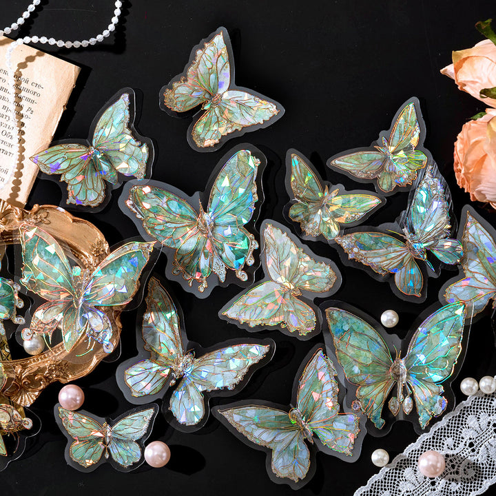 Boundless Butterfly Spectrum Vintage PET Stickers Iridescent Design Romantic Butterfly Decoration