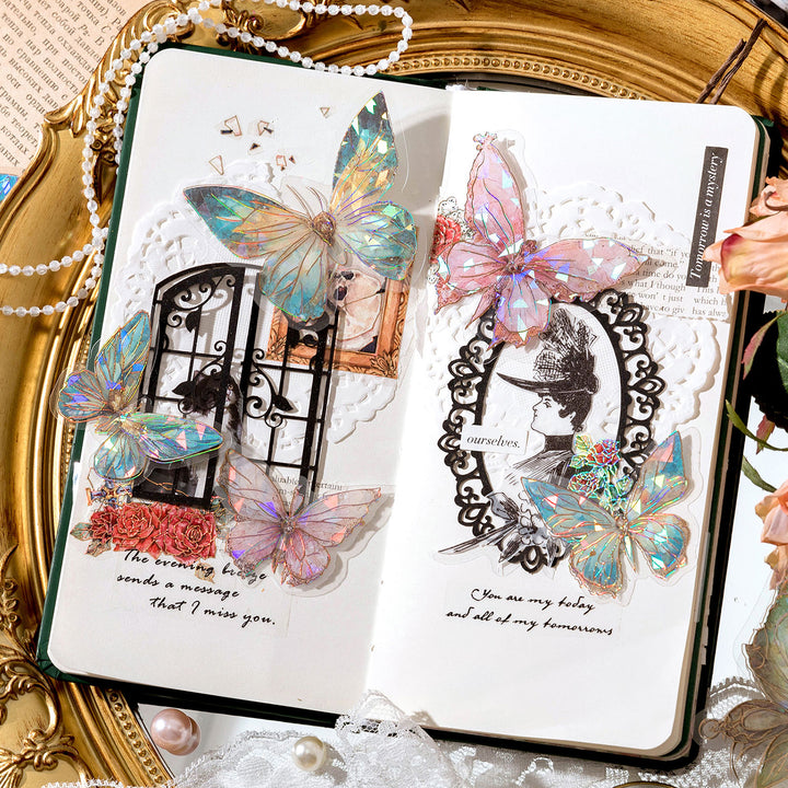 Boundless Butterfly Spectrum Vintage PET Stickers Iridescent Design Shiny Butterfly Details