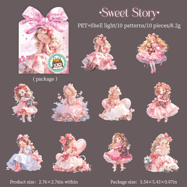 Bow Girl Cute PET Stickers Colorful Shell Glow and Sweetness