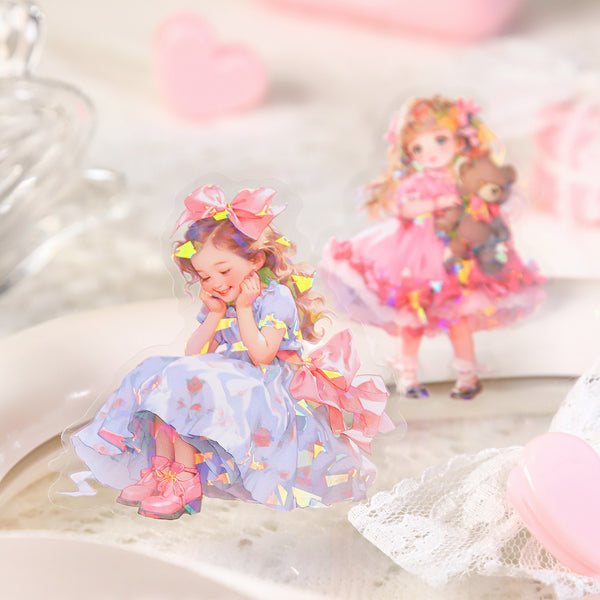 Bow Girl Cute PET Stickers Dancing Gracefully for Arts and Crafts