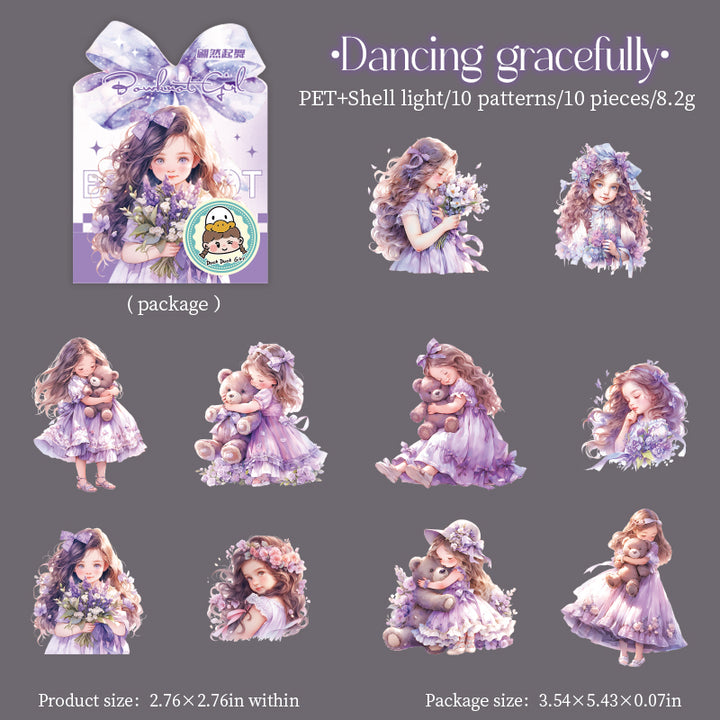 Bow Girl Cute PET Stickers Fun and Colorful Design