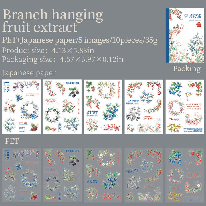 Branch Hanging Fruit Extract Washi PET Stickers