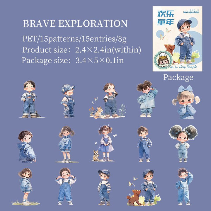 Happy Childhood Brave Exploration PET Stickers Cute Character Design